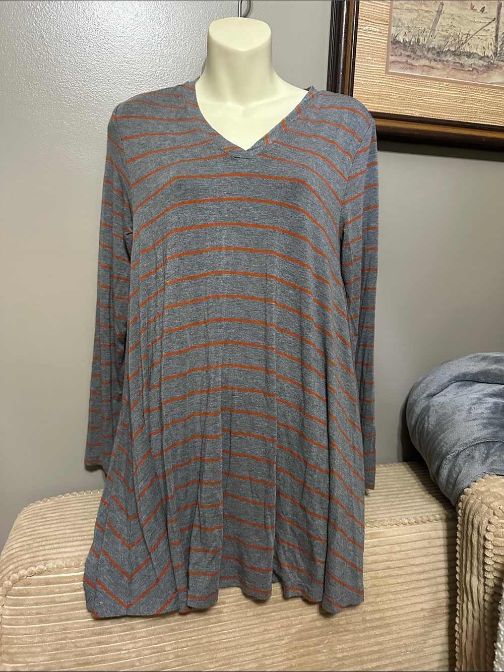 Matilda Jane Gray and Orange Striped Knit Top small gray